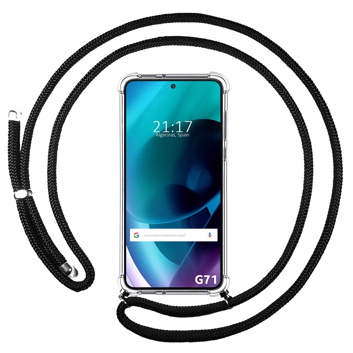 Funda Colgante Transparente para Motorola Moto G71 5G con Cordon Negro