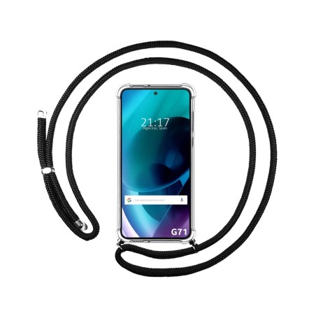 Funda Colgante Transparente para Motorola Moto G71 5G con Cordon Negro