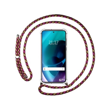 Funda Colgante Transparente para Motorola Moto G71 5G con Cordon Rosa / Dorado