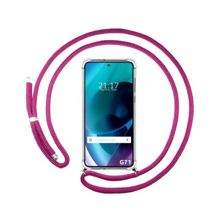 Funda Colgante Transparente para Motorola Moto G71 5G con Cordon Rosa Fucsia