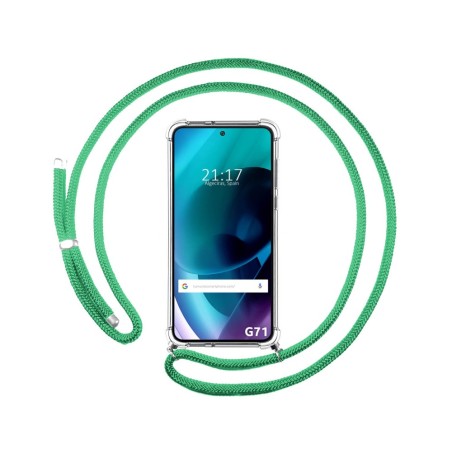 Funda Colgante Transparente para Motorola Moto G71 5G con Cordon Verde Agua