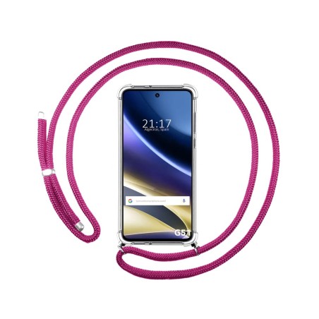 Funda Colgante Transparente para Motorola Moto G51 5G con Cordon Rosa Fucsia
