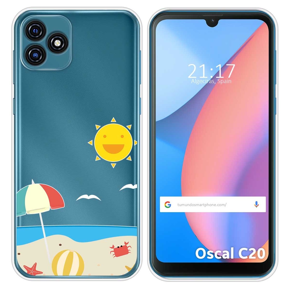Funda Silicona Transparente para Blackview Oscal C20 / C20 Pro diseño Playa Dibujos