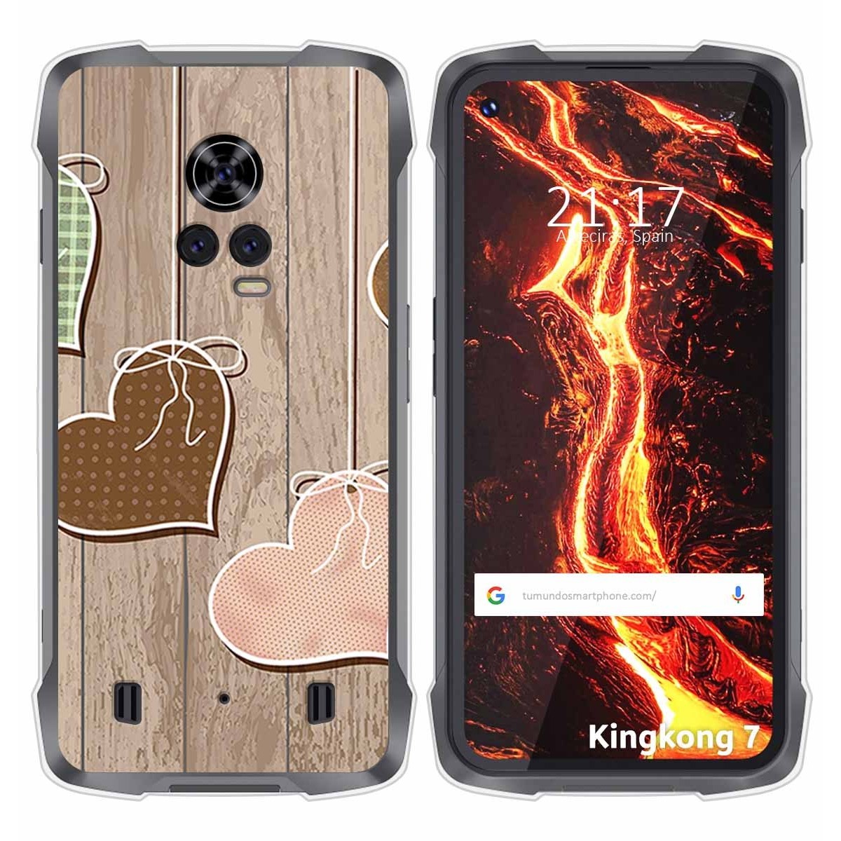 Funda Silicona para Cubot King Kong 7 diseño Corazones Madera Dibujos