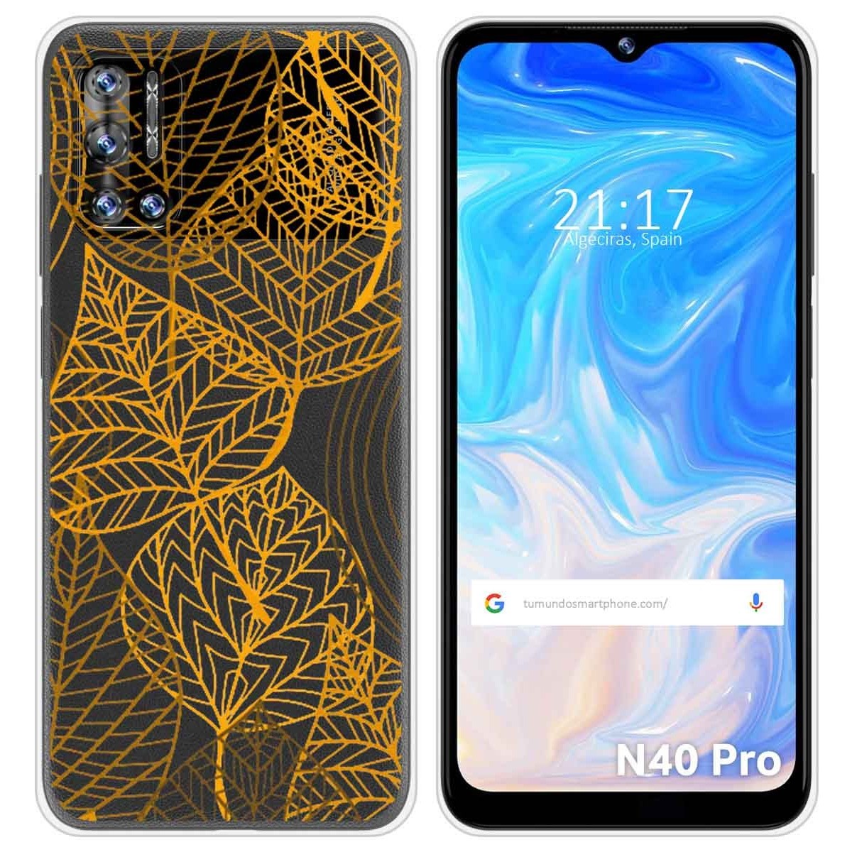 Funda Silicona Transparente para Doogee N40 Pro diseño Hojas Dibujos