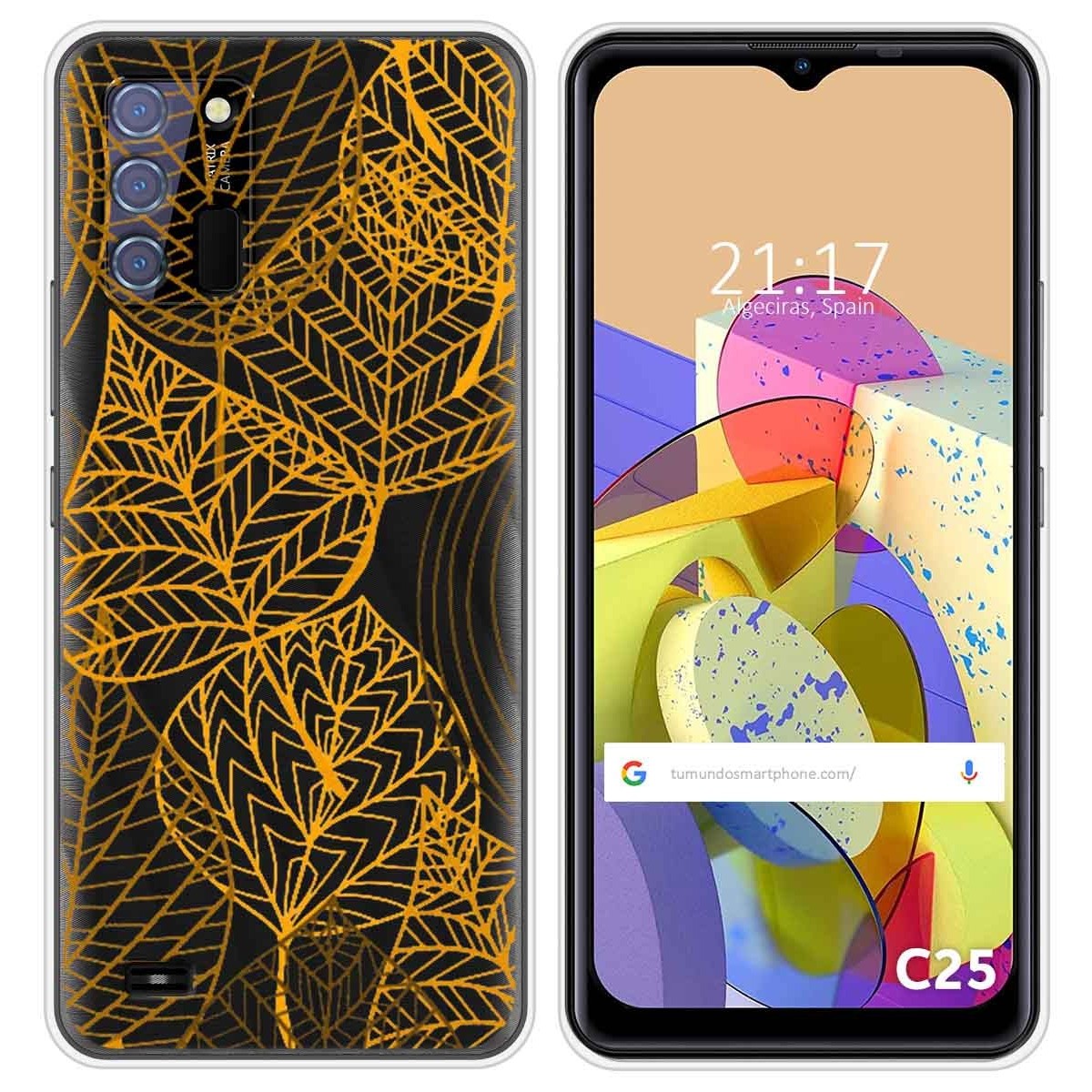 Funda Silicona Transparente para Oukitel C25 diseño Hojas Dibujos