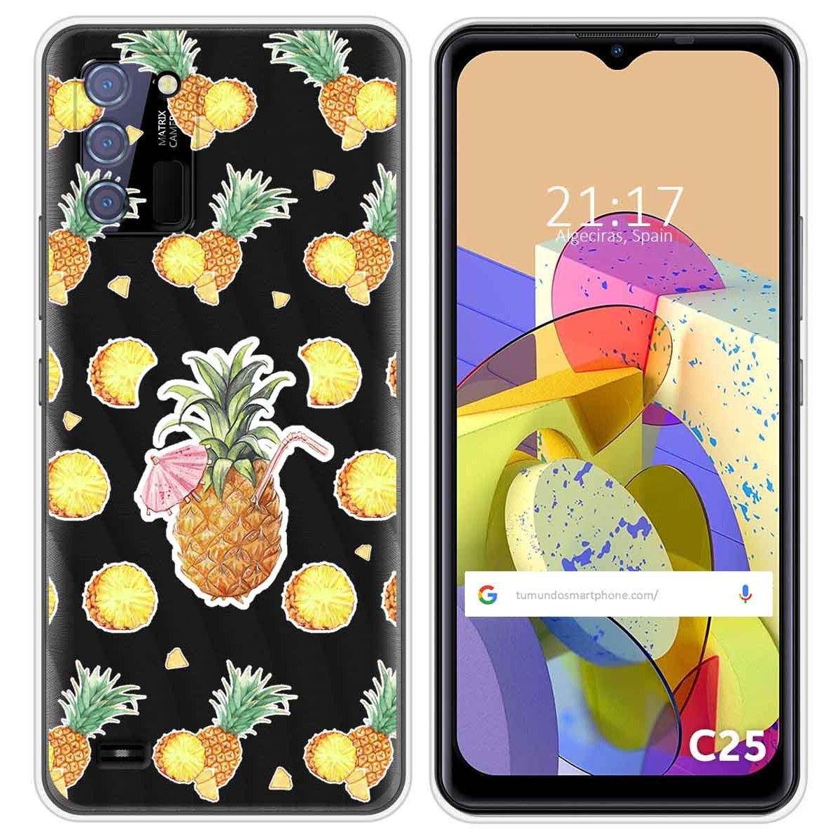 Funda Silicona Transparente para Oukitel C25 diseño Piña Dibujos