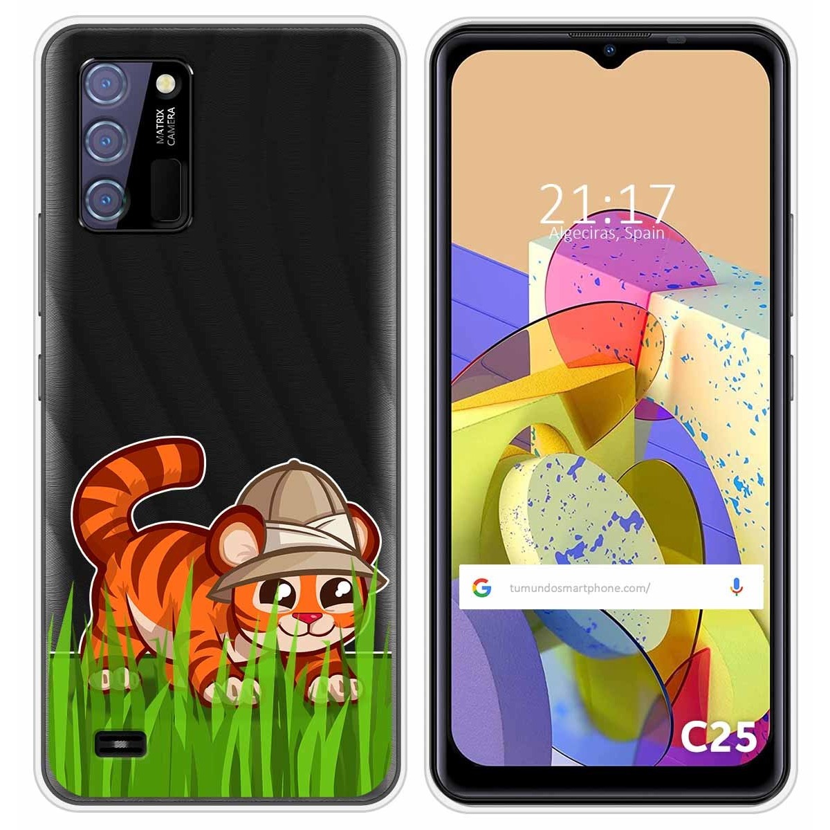 Funda Silicona Transparente para Oukitel C25 diseño Tigre Dibujos