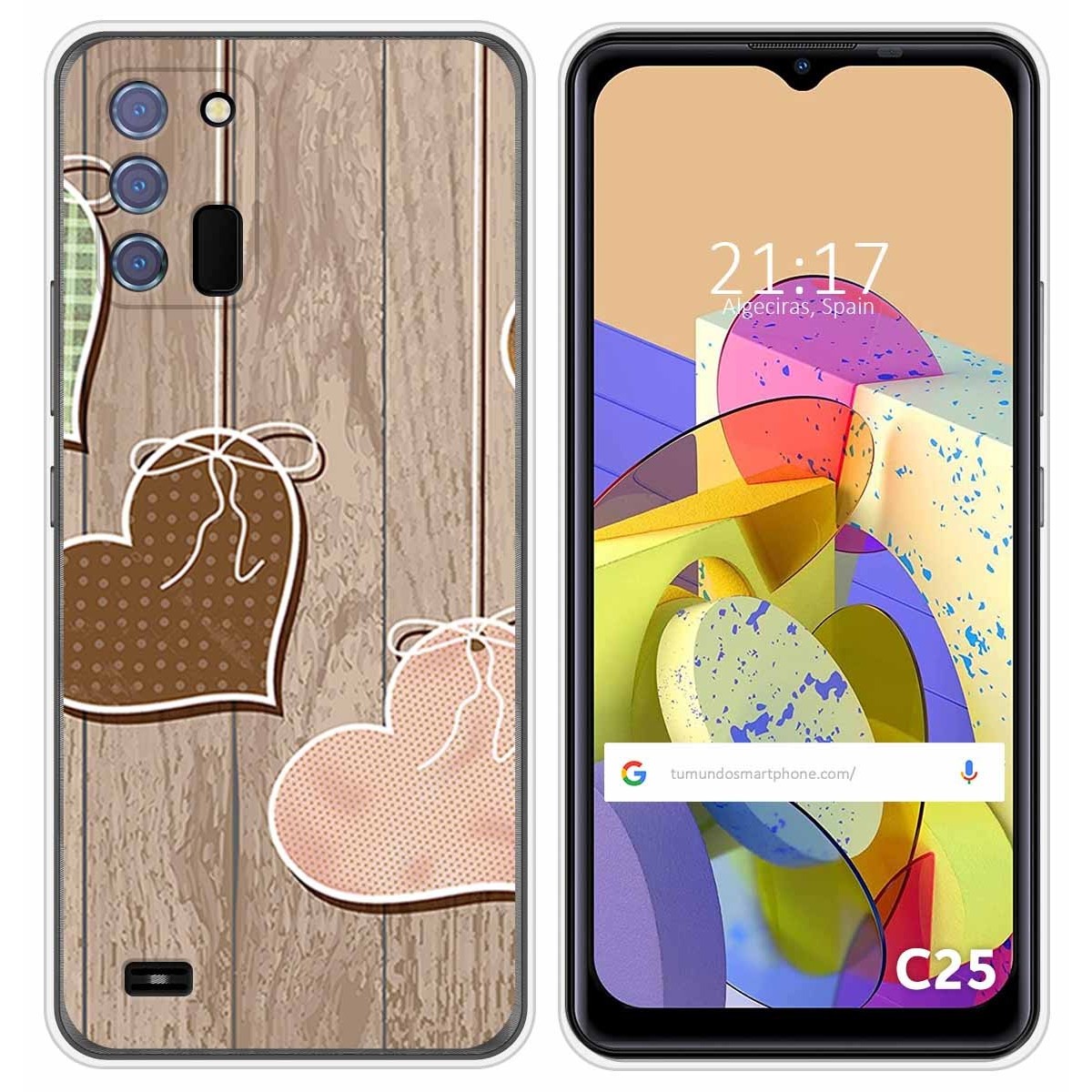 Funda Silicona para Oukitel C25 diseño Corazones Madera Dibujos