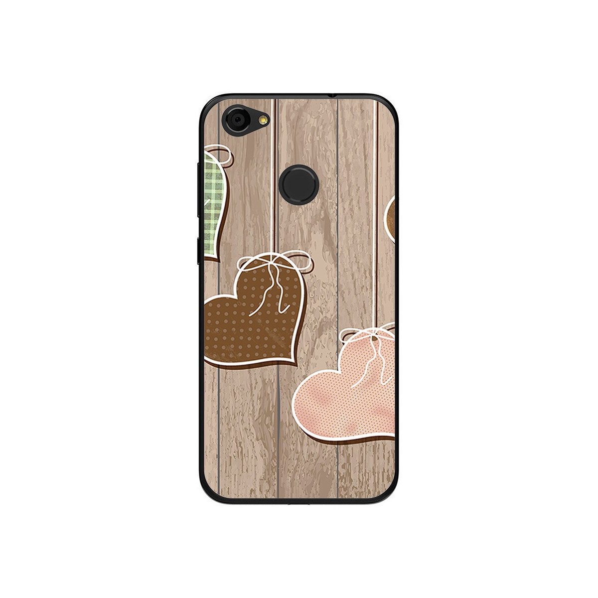 Funda Gel Tpu para Zte Blade A6 Diseño Corazones Madera Dibujos