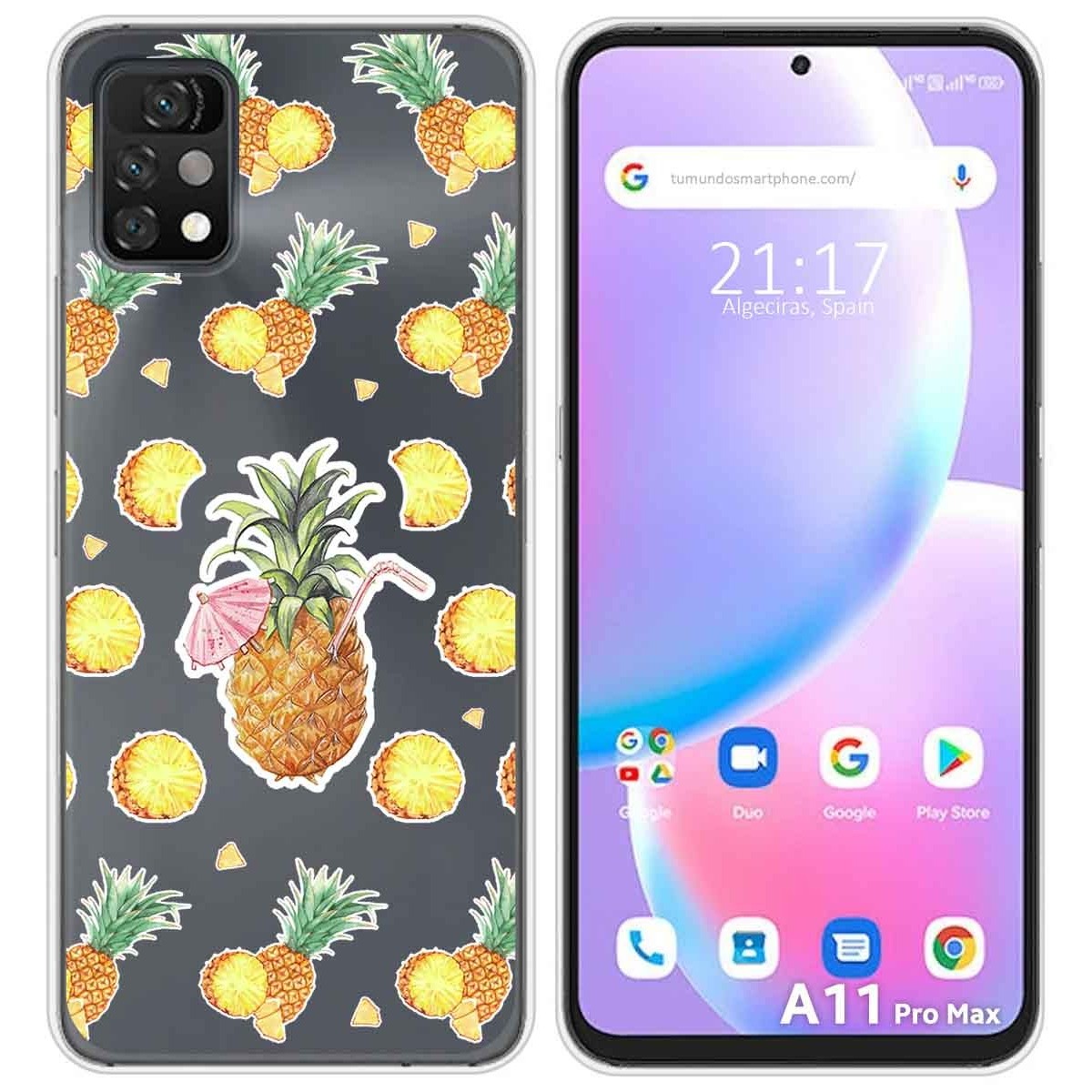 Funda Silicona Transparente para Umidigi A11 Pro Max diseño Piña Dibujos
