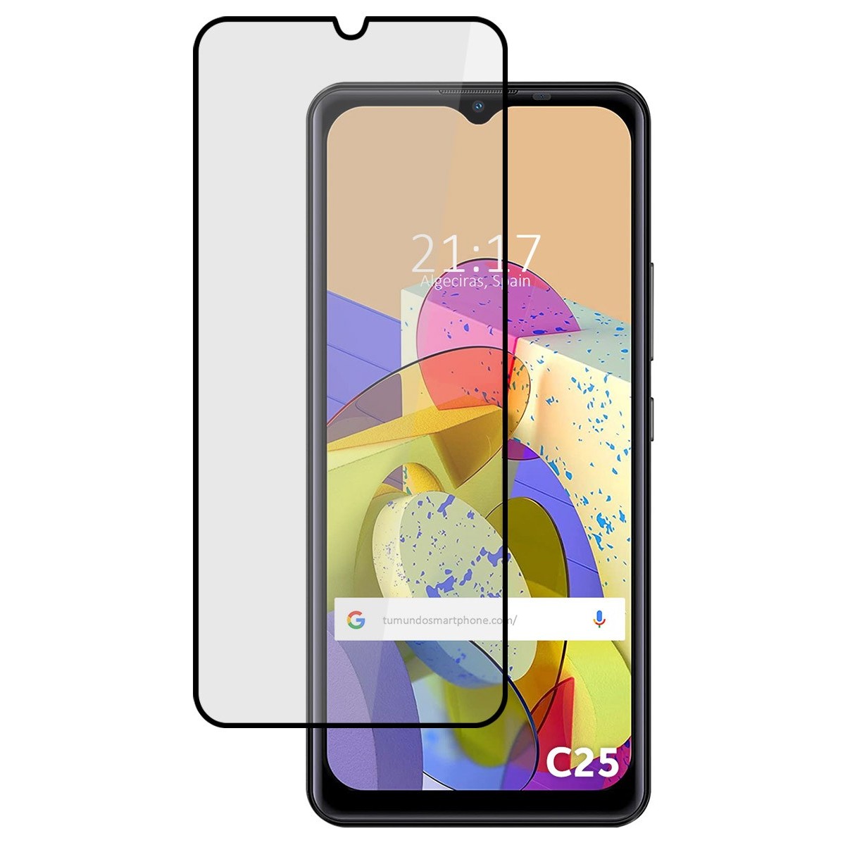 Protector Cristal Templado Completo 5D Full Glue Negro para Oukitel C25 Vidrio