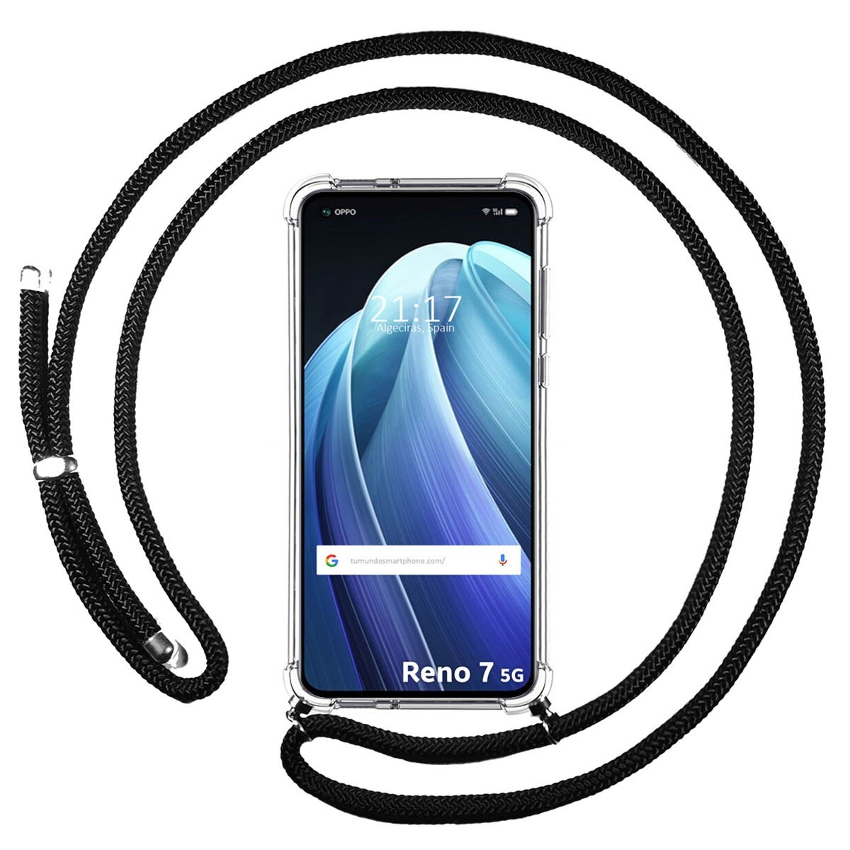 Funda Colgante Transparente para Oppo Reno 7 5G con Cordon Negro