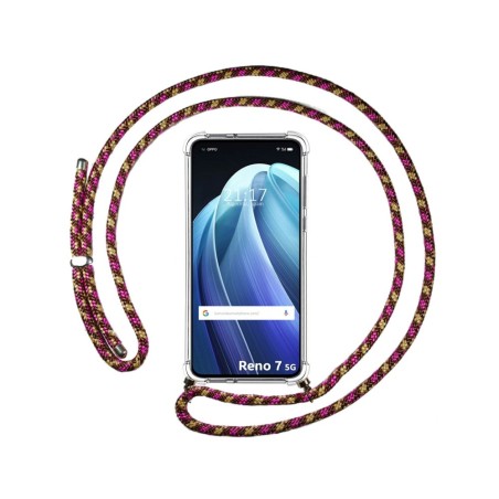 Funda Colgante Transparente para Oppo Reno 7 5G con Cordon Rosa / Dorado