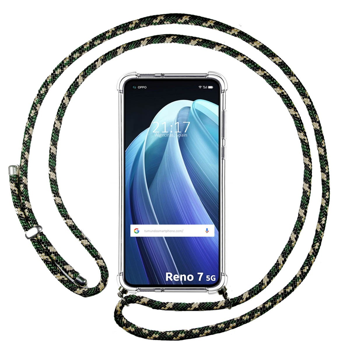 Funda Colgante Transparente para Oppo Reno 7 5G con Cordon Verde / Dorado