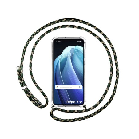 Funda Colgante Transparente para Oppo Reno 7 5G con Cordon Verde / Dorado