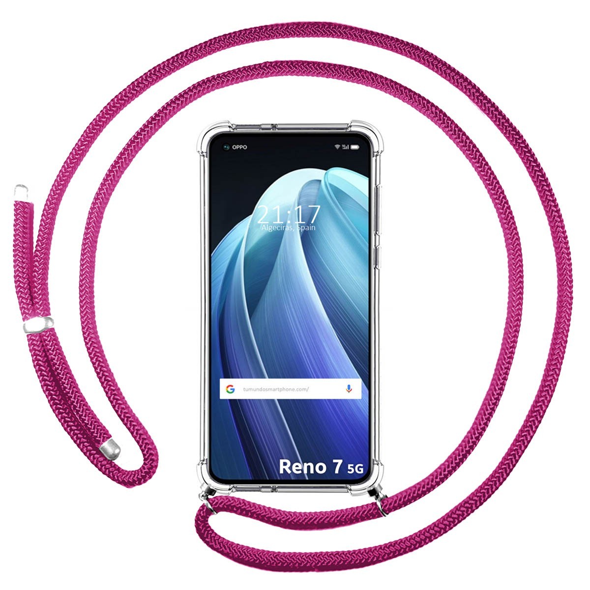 Funda Colgante Transparente para Oppo Reno 7 5G con Cordon Rosa Fucsia