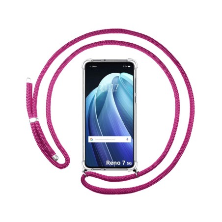Funda Colgante Transparente para Oppo Reno 7 5G con Cordon Rosa Fucsia