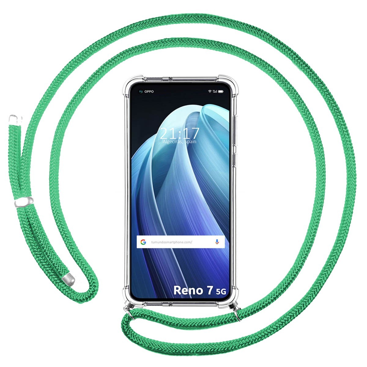 Funda Colgante Transparente para Oppo Reno 7 5G con Cordon Verde Agua