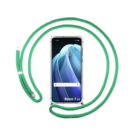 Funda Colgante Transparente para Oppo Reno 7 5G con Cordon Verde Agua