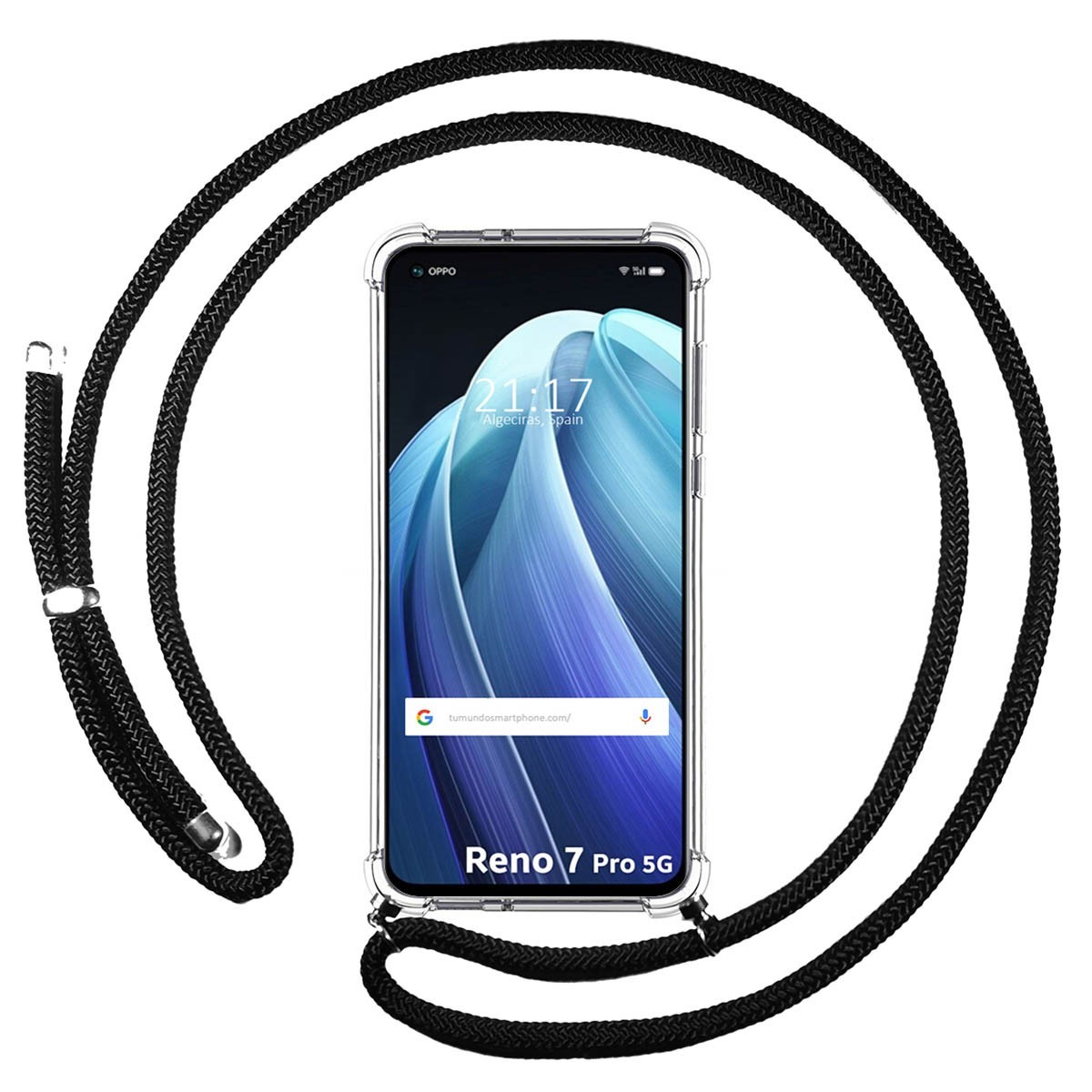 Funda Colgante Transparente para Oppo Reno 7 Pro 5G con Cordon Negro