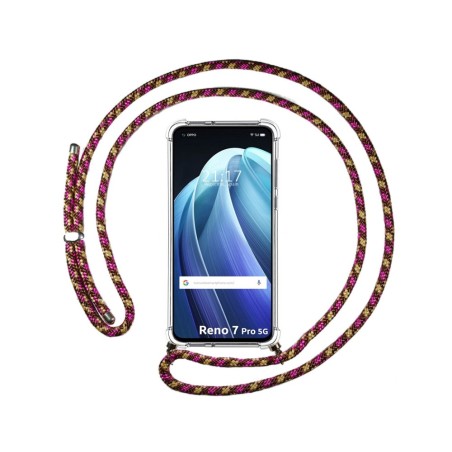 Funda Colgante Transparente para Oppo Reno 7 Pro 5G con Cordon Rosa / Dorado