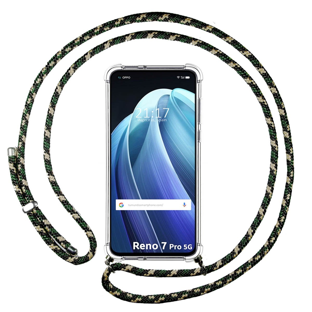 Funda Colgante Transparente para Oppo Reno 7 Pro 5G con Cordon Verde / Dorado