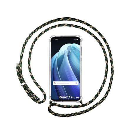 Funda Colgante Transparente para Oppo Reno 7 Pro 5G con Cordon Verde / Dorado