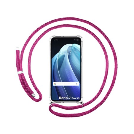 Funda Colgante Transparente para Oppo Reno 7 Pro 5G con Cordon Rosa Fucsia