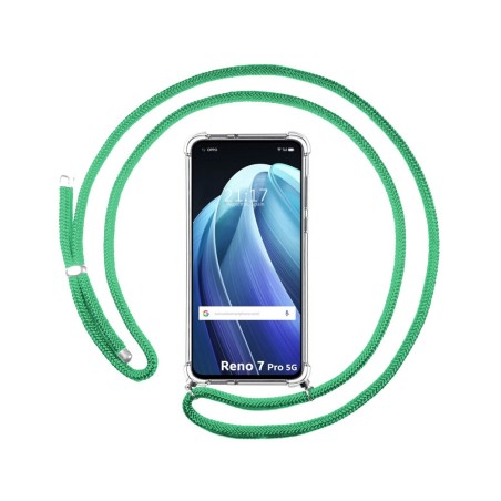 Funda Colgante Transparente para Oppo Reno 7 Pro 5G con Cordon Verde Agua