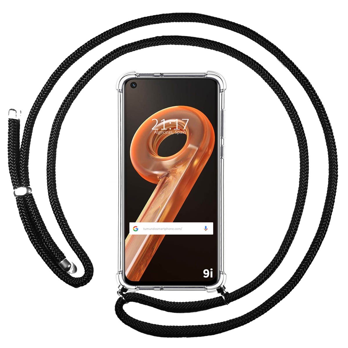 Funda Colgante Transparente para Realme 9i con Cordon Negro
