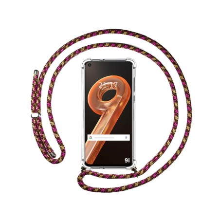 Funda Colgante Transparente para Realme 9i con Cordon Rosa / Dorado