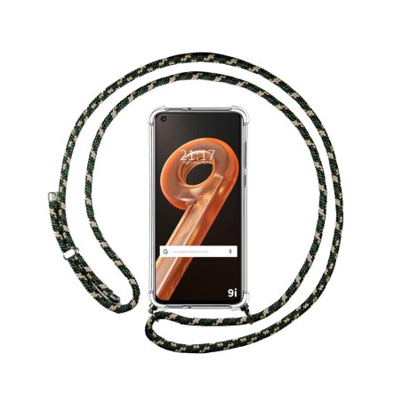 Funda Colgante Transparente para Realme 9i con Cordon Verde / Dorado