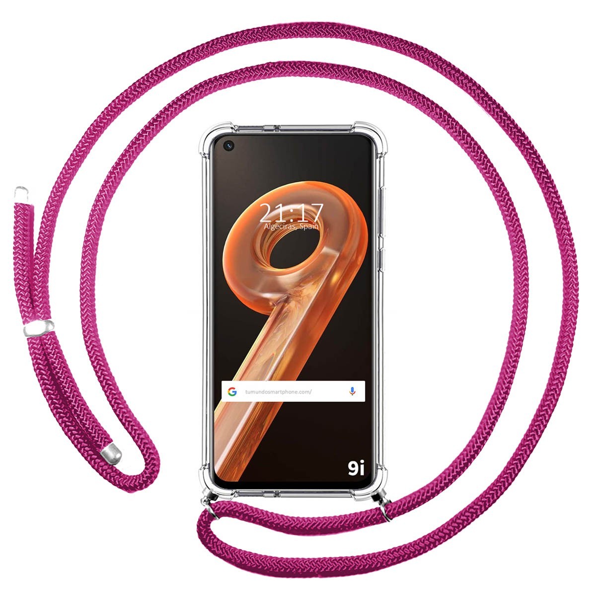 Funda Colgante Transparente para Realme 9i con Cordon Rosa Fucsia
