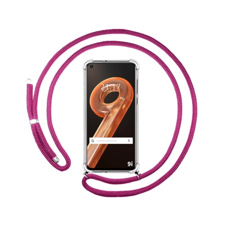 Funda Colgante Transparente para Realme 9i con Cordon Rosa Fucsia