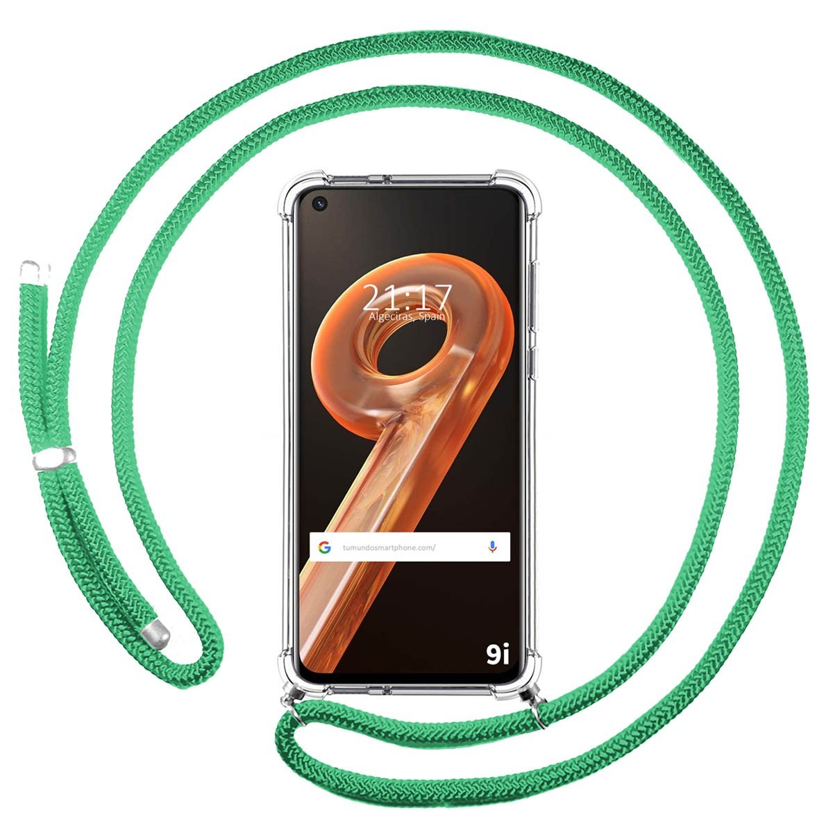Funda Colgante Transparente para Realme 9i con Cordon Verde Agua