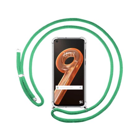 Funda Colgante Transparente para Realme 9i con Cordon Verde Agua