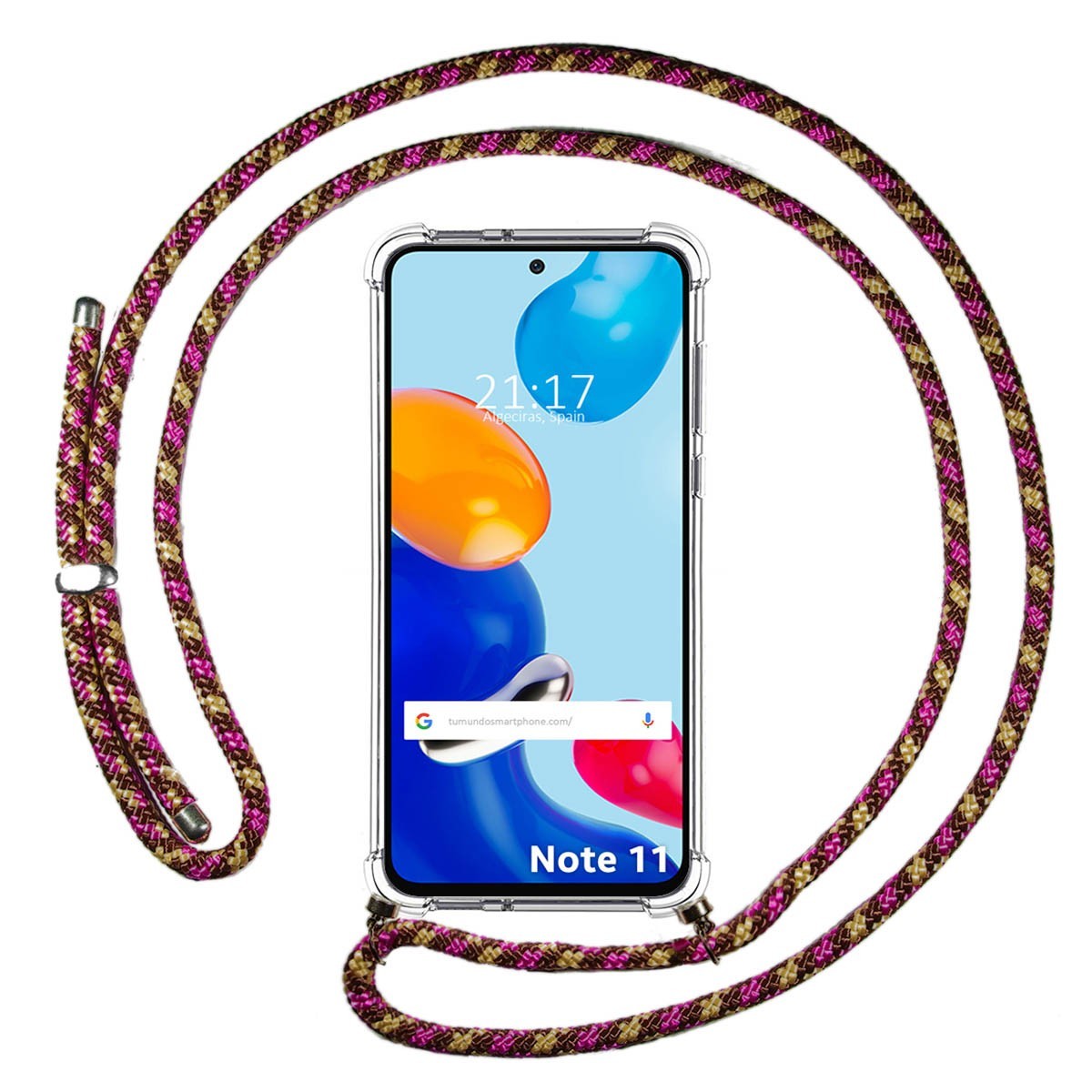 Funda Colgante Transparente para Xiaomi Redmi Note 11 / 11s con Cordon Rosa / Dorado