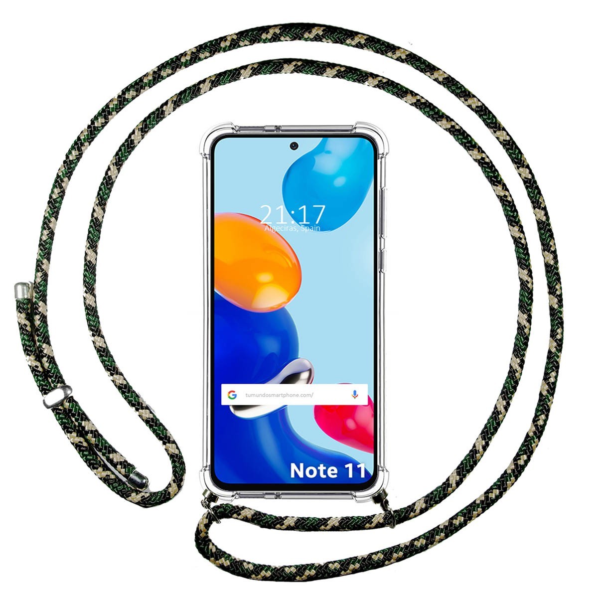 Funda Colgante Transparente para Xiaomi Redmi Note 11 / 11s con Cordon Verde / Dorado