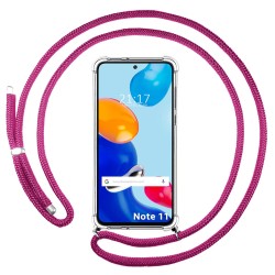 Funda Colgante Transparente para Xiaomi Redmi Note 11 / 11s con Cordon Rosa Fucsia