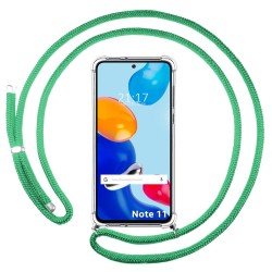 Funda Colgante Transparente para Xiaomi Redmi Note 11 / 11s con Cordon Verde Agua