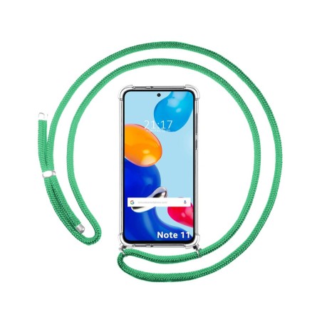 Funda Colgante Transparente para Xiaomi Redmi Note 11 / 11s con Cordon Verde Agua