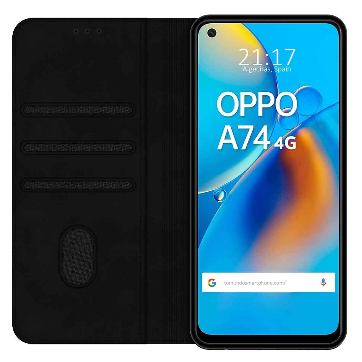Funda Polipiel con Tarjetero para Oppo A74 4G Color Negra