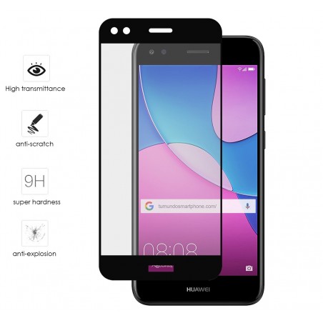 Protector Cristal Templado Frontal Completo Negro para Huawei Y6 Pro 2017 / P9 Lite Mini Vidrio