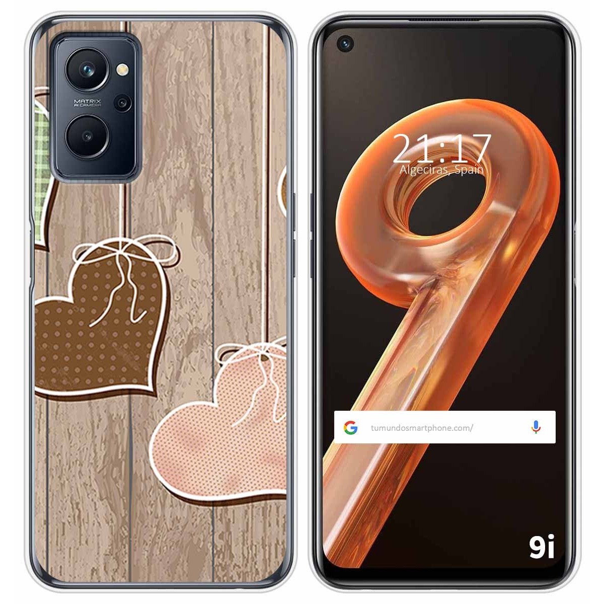 Funda Silicona para Realme 9i diseño Corazones Madera Dibujos