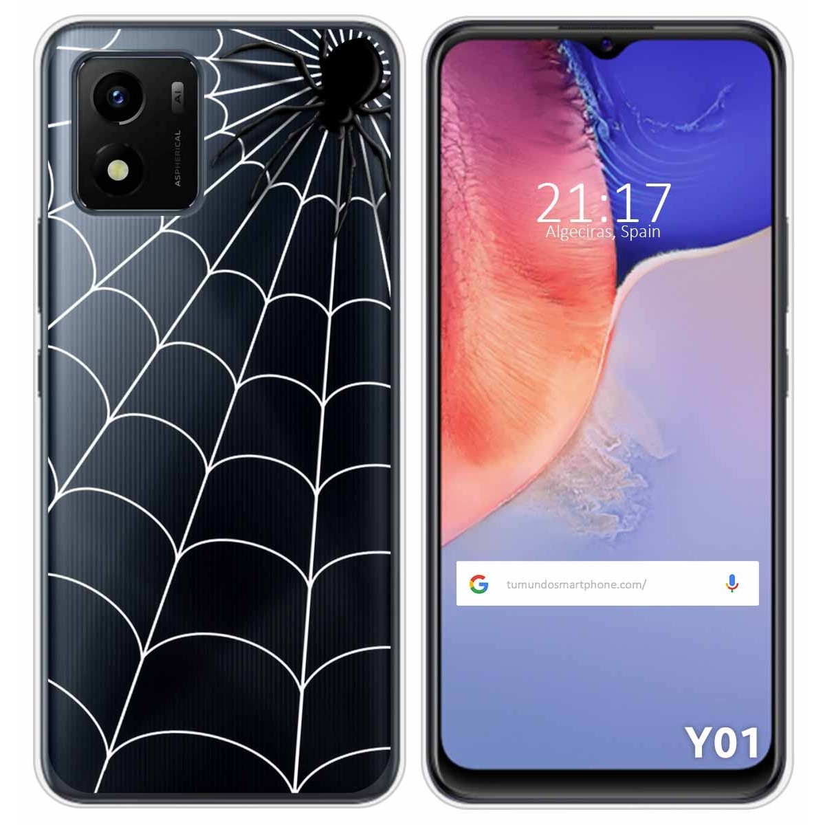 Funda Silicona Transparente para Vivo Y01 diseño Araña Dibujos