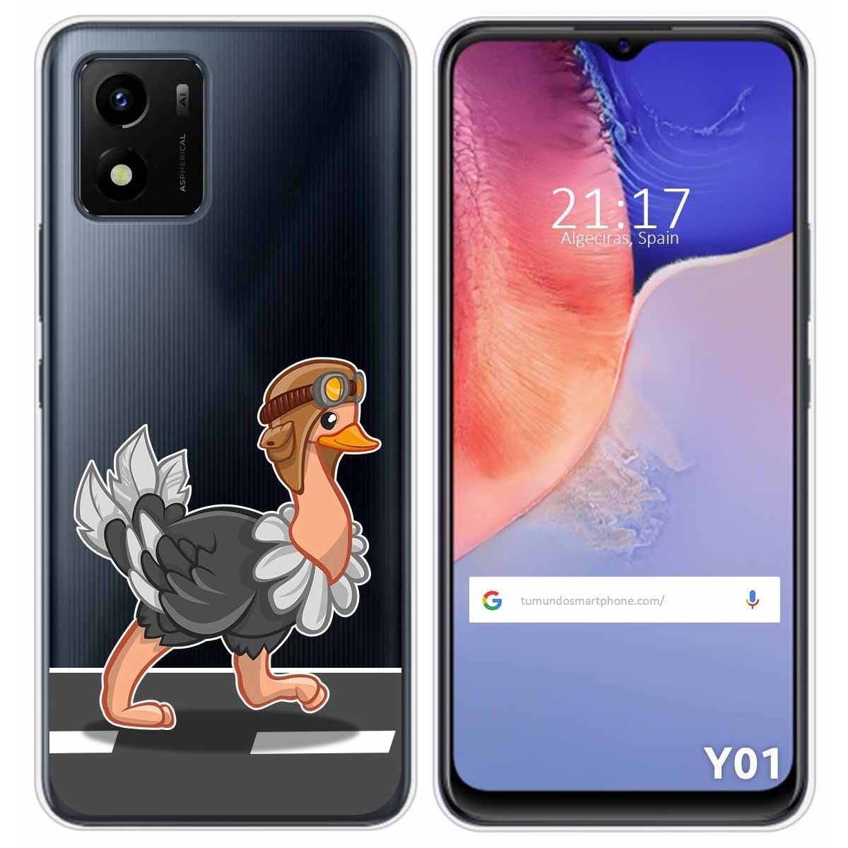 Funda Silicona Transparente para Vivo Y01 diseño Avestruz Dibujos