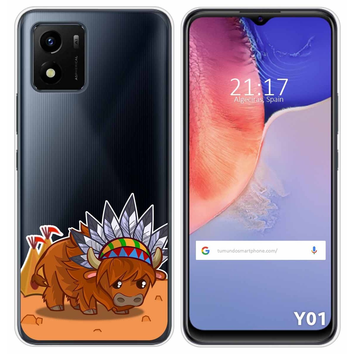 Funda Silicona Transparente para Vivo Y01 diseño Bufalo Dibujos