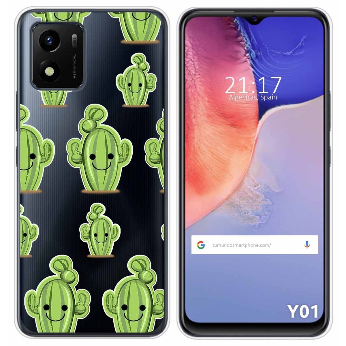 Funda Silicona Transparente para Vivo Y01 diseño Cactus Dibujos