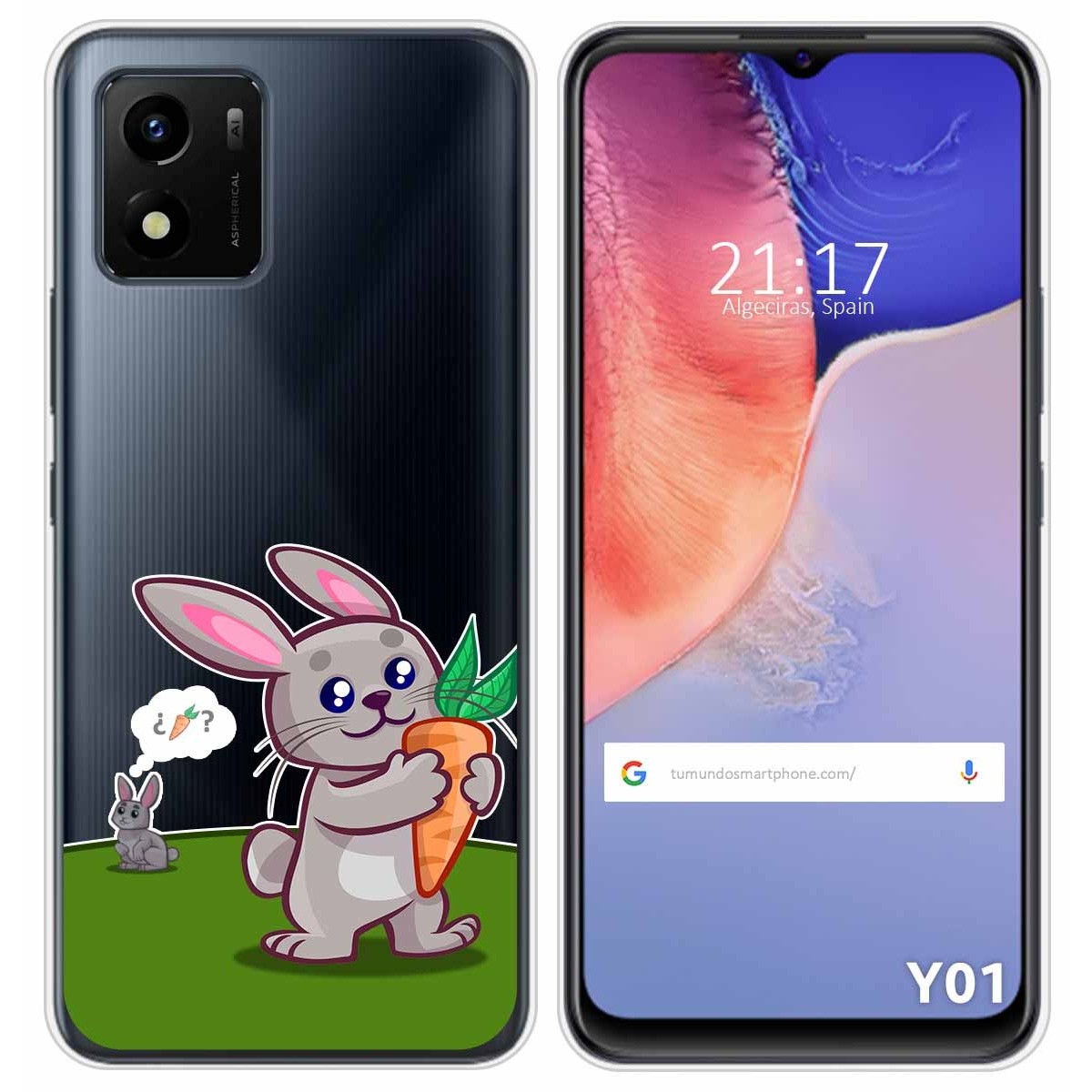Funda Silicona Transparente para Vivo Y01 diseño Conejo Dibujos